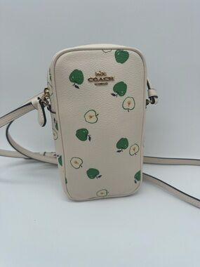Coach Cream Crossbody Phone Bag with Green Apple Motif